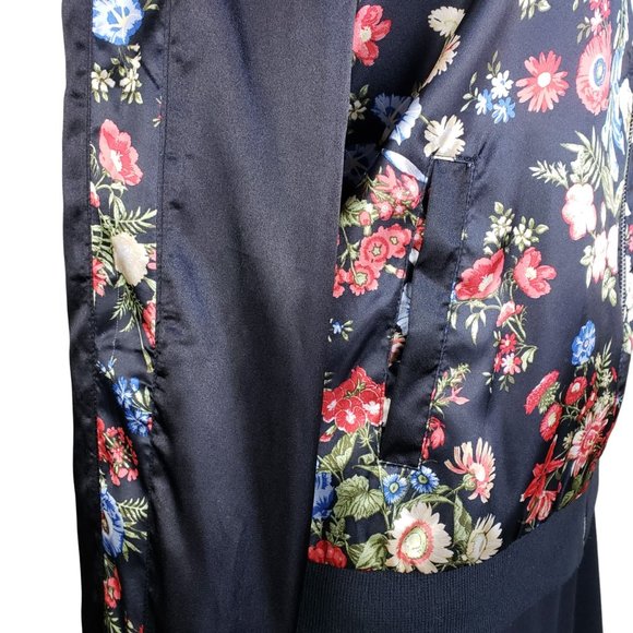 No Boundaries Black Floral Poly Zip Bomber Jacket Size Jr. 11-13 Fits Women M - Picture 3 of 10
